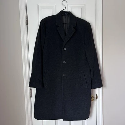 Hathaway Platinum Top Coat Mens 44R Charcoal Wool Cashmere Overcoat Business - Image 1 of 4