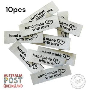 10pcs Woven Label Hand Made With Love White DIY Sew On Knitting Crochet Tag BN - Picture 1 of 6