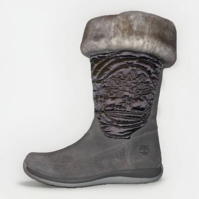 Timberland Hollyberry Suede Pull Up Gray Mid Calf Boots Girls Size 7 - Image 1 of 4