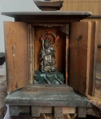 Arte Budista Antiguo Madera Zushi Pintado Antigua Estatua Buda 5.9 pulgadas Alto Foto 1 de 4