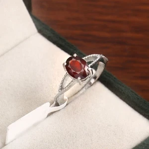 Minimalist Garnet Ring 925 Sterling Silver Dainty Jewelry Gift for Women - Picture 1 of 7