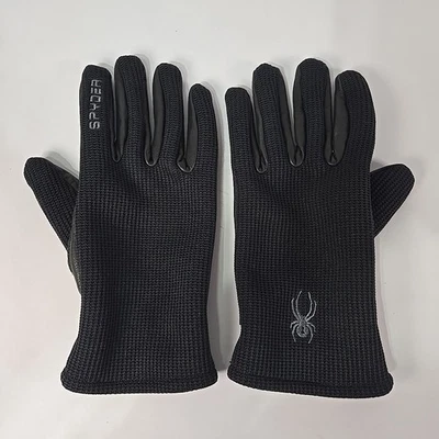 Guantes Spyder de cuero negro con pantalla táctil elástica con palma Foto 1 de 4