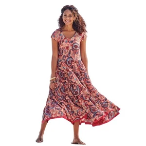 Soft Surroundings Women's 1X Plus Maxi Dress Paisley Tiered Fit & Flare - Picture 1 of 9