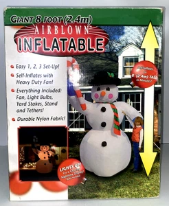 Inflatable Snowman w/ Candycane 8 Ft Airblown Self Inflates Light Up Blow Up VTG - Picture 1 of 10