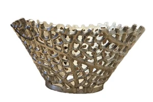 Artsy Metal Web Bowl Fruit Basket - Unique Open Concept Collectible Larg 12"W6"T - Picture 1 of 10