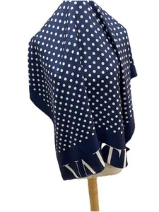 S43# Valentino Navy Blue & White Polka Dot Silk Scarf – Made in Italy - Picture 1 of 11
