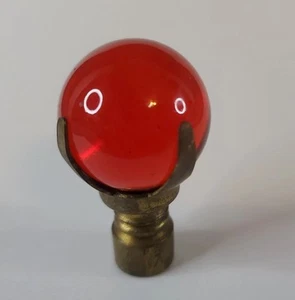 Vintage Lamp Finial Round Red Glass Ball & Brass Glows Under UV Black Light - Picture 1 of 11