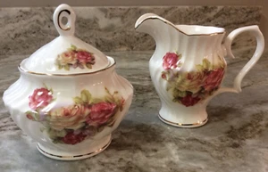 Grace's Teaware Creamer And Sugar Set Pink And Yellow Roses Design Beautiful New - Picture 1 of 12
