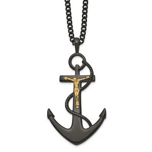 Chisel Stainless Steel Black and Yellow Crucifix Anchor Necklace - 24" - Picture 1 of 3