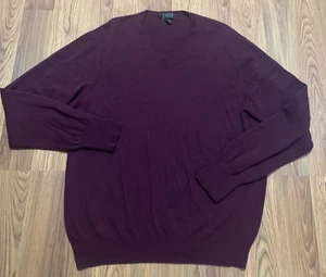 Cashmere Sweater Mens Extra Large Red Knit V Neck Pullover Preppy Casual - Picture 1 of 14