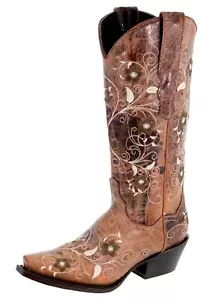 Stivali western da donna cognac abito da cowboy ricamo floreale punta snip stivali - Foto 1 di 7