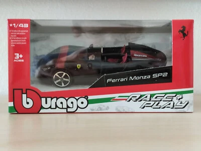 Ferrari Monza SP2 Burago Modellino Auto Scala 1:43 Race + Play Nero - Immagine 1 di 4
