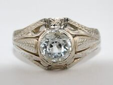 Vintage 18K White Gold 7MM Aquamarine Solitaire Ring Band Size 9