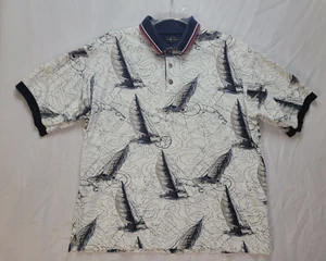 Consensus Men's Large Sailboat Short Sleeve Collared 100% Cotton Polo Shirt - Picture 1 of 10