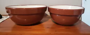 Nested Set of 2 Vintage Weller Brown and White Pottery Bowls - Picture 1 of 8