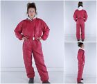 Womens Ski Suit Medium Size UK 12 COLMAR Red Shiny Floral One Piece Snowsuit