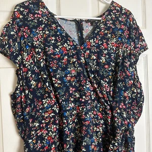 J. Crew Marineblau Blumenmuster Faux Wickel Kurzarm Minikleid Damengröße 22 - Bild 1 von 6