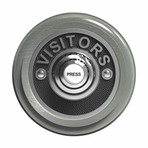 Traditional Round Wired Doorbell VISITORS in Grey Ash and Chrome Cover