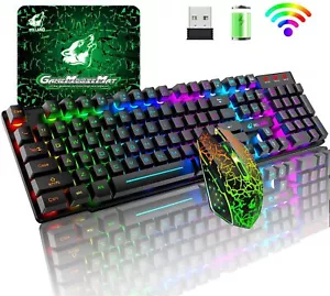 Juego Teclado Ratón Inalámbrico USB Set Recargable 2,4G RGB LED For PC Laptop - Imagen 1 de 23