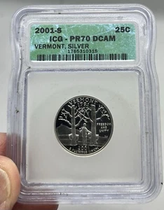 2001-S Silver Proof Vermont Quarter ICG PR-70 DCAM A Perfect Deep Cameo Proof - Picture 1 of 4