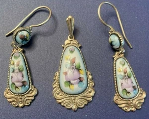 #35 Genuine Russian Jewelry German Silver Set Earrings Pendant Vintage Filigree - Picture 1 of 2