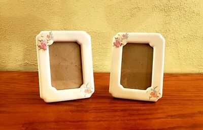 Molduras para fotos vintage floral cerâmica porcelana conjunto de 2 casas de campo - Imagem 1 de 4
