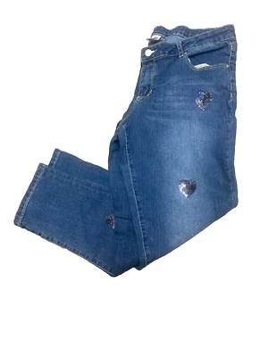 Total Girl Vaqueros Azul con Metal Pistola Corazones Lentejuelas, Talla 18 1/2 REG, Ajustados. Foto 1 de 4