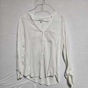 Lucky Brand White Boho Long Sleeve Top, Cotton, Mixed Media, Size Large Casual - Picture 1 of 8