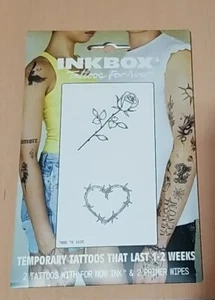 🌹🖤*NEU-UNGEÖFFNET* Inkbox Temporäre Tattoos-Rose und Herz-2er Pack🌹🖤 - Bild 1 von 7