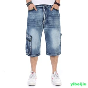 Cargo Pocket Men's Denim Shorts Pants Jeans Summer Loose Hip Hop Retro Fashion - Picture 1 of 12