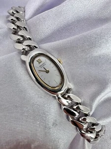 Vintage Thin Silver Women’s Oval Seiko Watch Braided Band/Cuban Dainty Petite - Picture 1 of 15