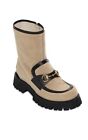 New Gucci natural shearling look wool/leather horsebit bee boots, 37.5/7