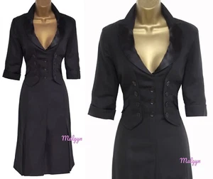 KAREN MILLEN ✩ CLASSIC BLACK TUXEDO WAISTCOAT RIDING OFFICE WORK DRESS ✩ UK 10 - Picture 1 of 8