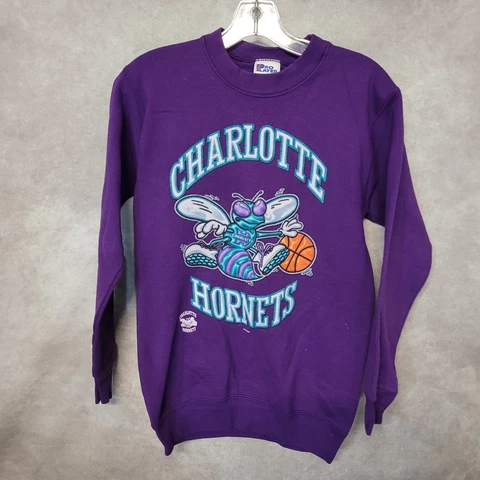 Vintage 90s Pro Player Charlotte Hornets Purple Crewneck Sweatshirt Youth L Cover