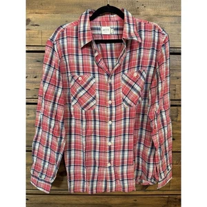 AE77 Shirt Mens Medium Red Blue Plaid Button Up Long Sleeve Casual Western - Picture 1 of 4
