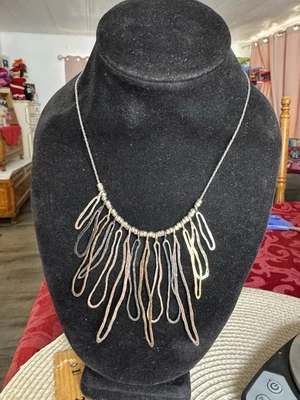 Israel Pz Sterling Silver 925 Tri Color Hammered Dangle Statement 18” Necklace - Image 1 of 4