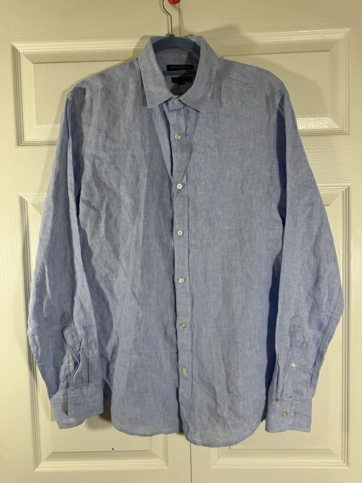 Banana Republic  Camden standard fit Mens Dress Shirt Medium blue  all linen - Image 1 of 4