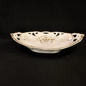 TPM Carl Tuppack Oval 13" X 8.5" Pierced Bowl 2 Handles Gold on White 1919-1935 - Picture 1 of 12