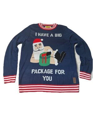 Tipsy Elves Talla L Paquete Grande Feo Navidad Suéter Azul Marino Rojo Blanco Rayas Foto 1 de 4