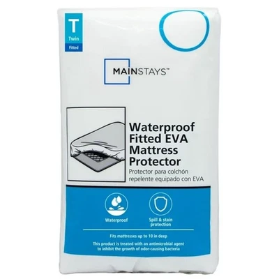 Mainstays Mattress Protector Waterproof EVA Fitted Twin, New! - Image 1 of 4