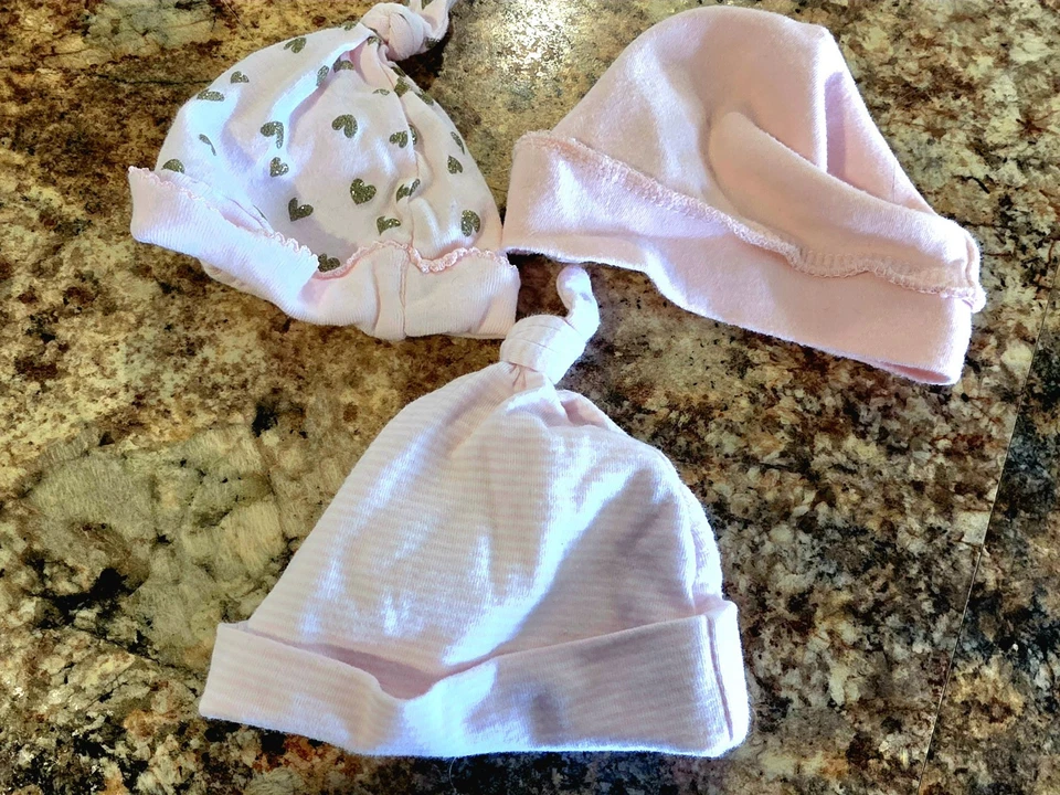 Carter's Baby Girl Set of 3 Newborn Beanie Hats 0-6 Months - Image 1 of 4