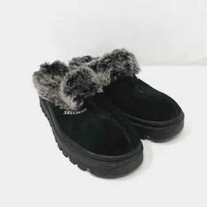 Skechers Shoes Women’s Size 7 Slides Slippers Clogs Faux Fur Black 45703 - Picture 1 of 9