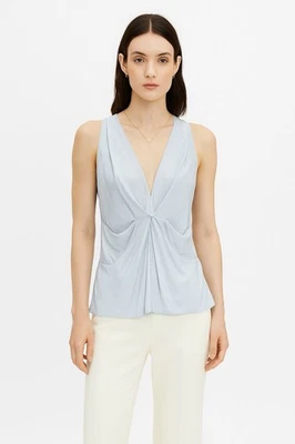 Blusa Leon Max Twist Front tamanho 10 azul claro gola V elegante clássica chique Y2K - Imagem 1 de 4