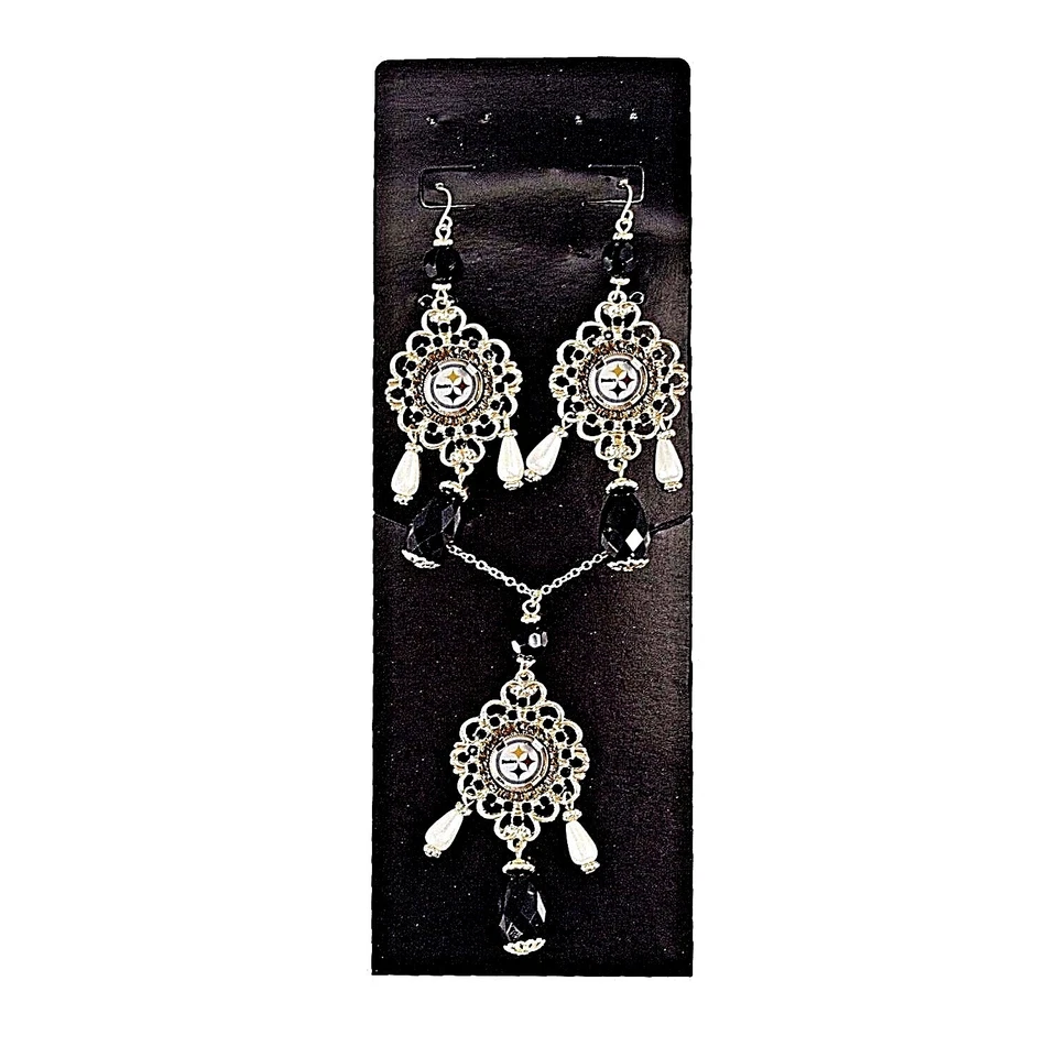 JUEGO DE PENDIENTES Y COLLAR COLGANTES BARROCOS PITTSBURGH STEELERS CON LOGOTIPOS DEL EQUIPO Foto 1 de 1