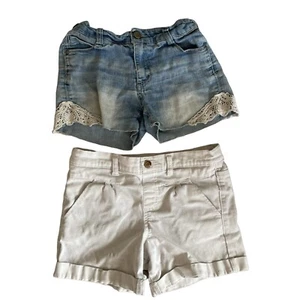 2 Girls Denim Jean Shorts Epic Thread Wonder Nation White Blue Lace 10-12 - Picture 1 of 7