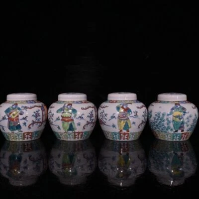 3,9» старинный династии Мин Chenghua знак фарфора doucai воин 4 шт. 1 набор горшок - Изображение 1 из 4