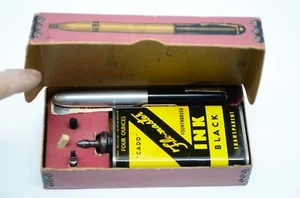 CADO Flo-Master Fountnbrush Fountainbrush Felt Tip Pen Set S-4A 4oz Tin Vtg - Picture 1 of 18