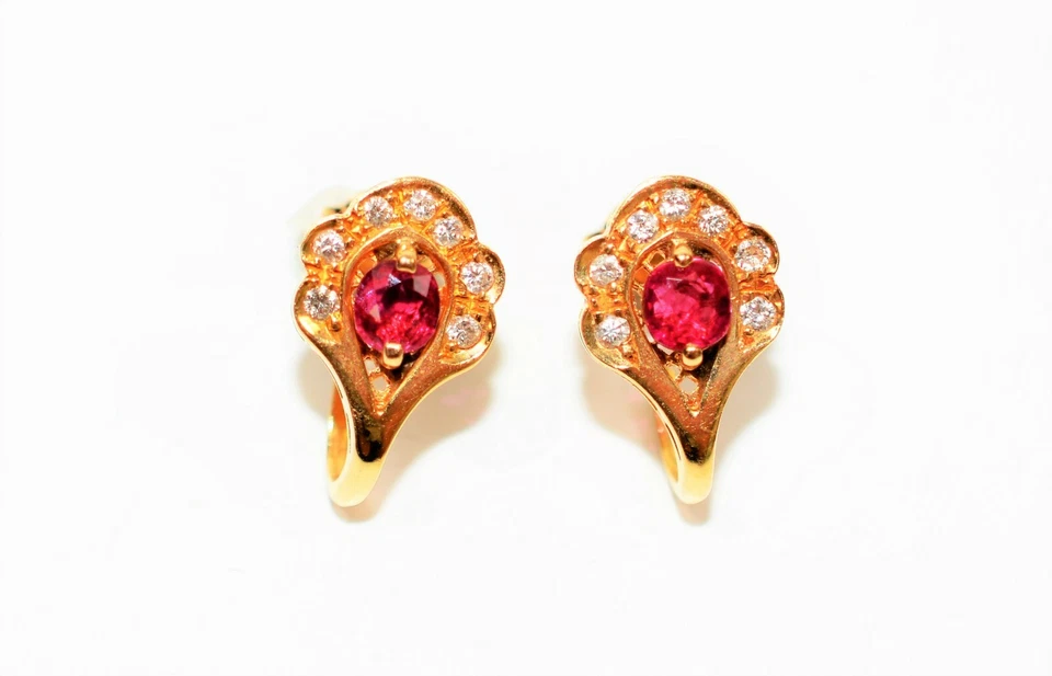 Natural Ruby & Diamond Earrings 18K Solid Gold Earrings Ruby Earrings 1.25tcw - Image 1 of 4