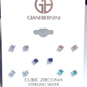 NEW GIANI BERNINI Sterling Silver EARRINGS Multicolor CZ 10 Stud Set Blue Purple - Picture 1 of 5