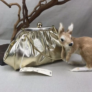 Gold Lamé Evening Purse Vintage NWT Gold Tone Fringe Clasp Vintage - Picture 1 of 12